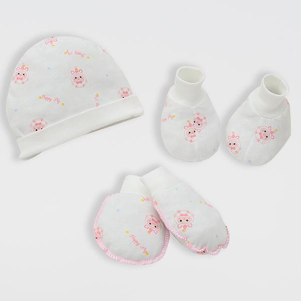 Set nón, bao tay bao chân in heo hồng IQ Baby màu trắng (0 -3 tháng) - AVAKids.com